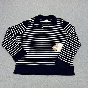 Cyrus Knitted Top WMN XL Navy White Stripe Pullover Long Sleeve Stretch Collared
